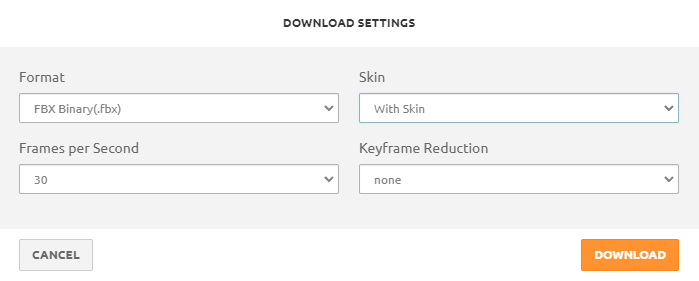 Mixamo Export Settings